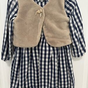Carter's Blue Plaid Dress with Beige Vest and White Tights